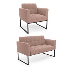 Sofá Namoradeira e Poltrona Industrial Preto Elisa Bouclê Rosê D03 - D`Rossi