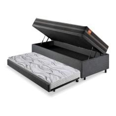 Bicama Box Baú Solteiro Linho Cinza 88x188 Com Colchão Bogotá Molas Ul