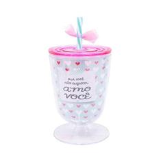 Copo Taça Com Canudo Amo Você 600ml - Projeto Kiwi