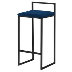 Banqueta Decorativa Jasmine Base Preto Veludo Azul G41 - Gran Belo