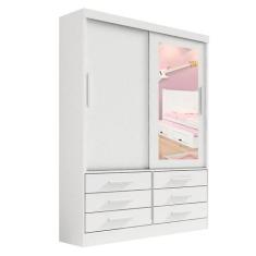 Guarda Roupa Solteiro 2 Portas e 6 Gavetas Com Espelho - Alpoim, Branc