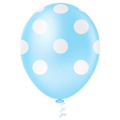 Bexiga Fantasia Bolinha 10" Azul Claro com Branco Pic Pic 25 Unidades 