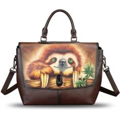 Bolsa feminina de couro genuíno pintada à mão, bolsa de mão com alça superior, bolsa tiracolo, Padrão 2