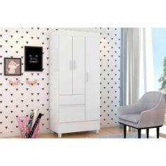 Guarda Roupa 3 Portas e 2 Gavetas Wind Branco/Rosa - Demóbile