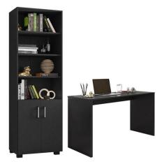 Mesa para Computador Gávea e Livreiro Office com Portas Pequenas Preto