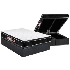 Cama Box Baú Queen: Colchão Espuma Castor D33 Black E White Air Euro Pillow + Base Gray(158X198)