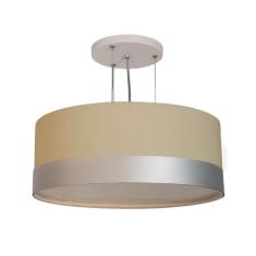 Lustre Pendente Cúpula Cáqui Com Detalhe Prata 50X15 3-E27 - Tom luz