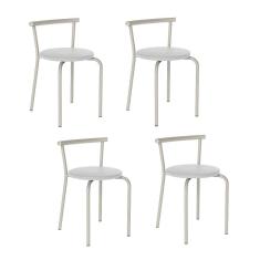 Conjunto 4 Banquetas Tubo Prata Napa Branca 105 Carraro