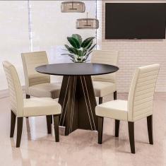 Mesa De Jantar Turim Com 4 Cadeiras Revestimento Em Tecido Linho Dobuê Castanho, Preto E Bege