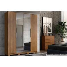 Guarda Roupa Solteiro 4 Portas (2 c/ Espelhos) e 3 Gavetas Attore Amêndola Touch - Demóbile