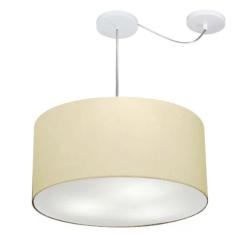 Lustre Pendente Cilíndrico Com Desvio Md-4251 Cúpula Em Tecido 50x30cm Algodão Crú - Bivolt