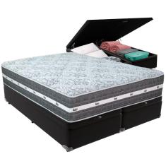 Cama Box Baú Preto E Colchão Black Graphite Molas Ensacadas Queen 158x198x27 Anjos