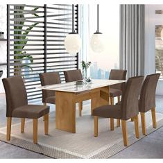 Conjunto Sala de Jantar Mesa 160x80cm Tampo Mdf/vidro com 6 Cadeiras Espanha Yescasa Ypê/marrom
