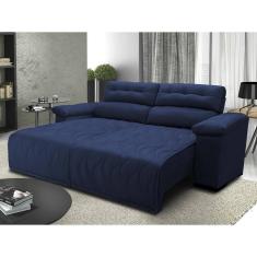 Sofá 2,62m Retrátil E Reclinável Com Molas Cama Inbox Top Tecido Suede Velusoft Azul