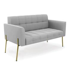 Sofá Namoradeira 2 Lugares Pé De Ferro Dourado Elisa Suede Cinza D03 - D`rossi