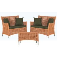 2 Sofás Área e Mesa Igapó Alumínio Pintura Fendi Corda Náutica Estofad