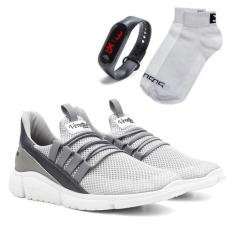 Kit Tênis Venetto Caminhada Leve + Relógio Digital + Meia, 38, Cinza
