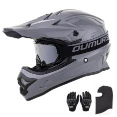 Capacete de motocicleta Oumurs Adult ATV Dirt Bike com óculos cinza