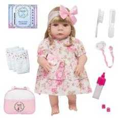 Boneca Reborn Bebê Loira 46cm 100% Vinil Siliconado + Itens - Cegonha 