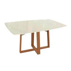 Mesa De Sala Jantar Elma Madeira Maciça C-tampo Madeirado C- Vidro 90x170cm Carvalho-off White-vidro Off White - Kappesberg