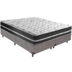 Cama Box Cinza E Colchão Classic Preto Molas Ensacadas King Anjos