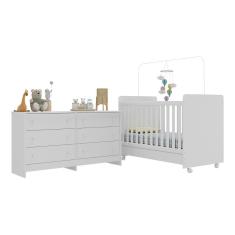 Berço 3 Em 1 Para Colchão 130x70cm Com Rodízios E Cômoda Chantilly Multimóveis Branco