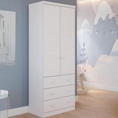 Guarda Roupa Infantil Smim 2 Portas 3 Gavetas MDF Faura, Branco Brilho