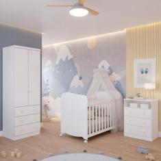 Quarto de Bebê Completo com Berço Americano Uli Guarda Roupa 2 Portas 
