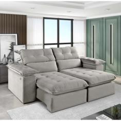 Sofá Retrátil e Reclinável Texas 1,94M Veludo - Blossom Casa, Cinza 21