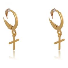 Brinco Argolinha Com Cruz Folheado
