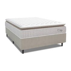 Cama Box Colchão Casal Molas Ensacadas City Pillow Top 138x188x61cm Branco/Bege Hellen - Suporta até 110kg por Pessoa
