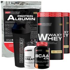 Kit 2x Whey Waxy Whey 900g + BCAA 100g + Creatina 100g + Albumina 500g + Coq - Bodybuilders-Unissex