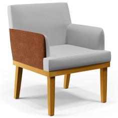 Poltrona Decorativa Para Sala de Estar Beatriz W01 Linho Cinza Couríssimo Camel  - Lyam Decor