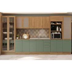 Cozinha Modulada Completa Botanic 8 Peças (2Aéreos+2Balcões+3Paneleiro