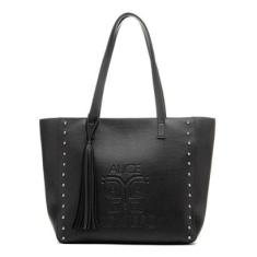 Bolsa Sacola de Ombro Feminina Grande com Ziper Franja e Aplicaçoes-Feminino