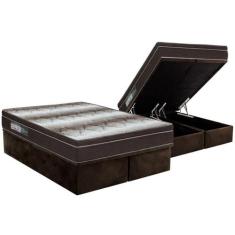 Cama Box Baú Queen: Colchão Ortopédico Ortobom Light + Base CRC Suede 