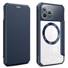 Estojo de carregamento sem fio para iPhone 14 13 12 11 Pro Max XS X XR Plus Capa magnética Flip Leather Shell Slot para cartão, azul, para iphone 14 Plus