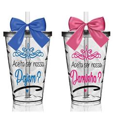 Kit 2 Copos Convite Twister Personalizados para Pajem e Daminha
