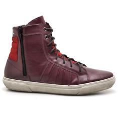 Tênis Masculino Couro Cadarço Cano Médio Zíper Moderno