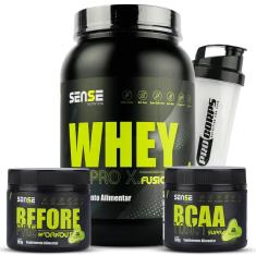 Kit Whey Sense 900g+ BCAA+ Pré Treino Before + Coqueteleira-Unissex