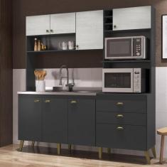 Cozinha Compacta 8 Portas 2 Gavetas 4 Nichos Donna GraLar Grafite Touch/Snow