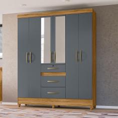 Guarda Roupa Roupeiro Itatiba Freijó Cinza 6 Portas 3 Gavetas com Espelho Moval