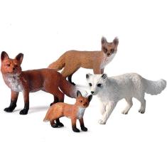  Estatueta de raposa, conjunto realista de plástico de raposa selvagem para coleção, estátua de raposa em miniatura, acessórios de decoração de casa e