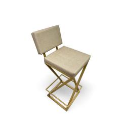 Banqueta Zenite Estofada com Encosto Bege Metalon Dourado