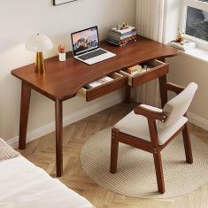 Mesa de computador moderna de madeira maciça com gaveta Escrivaninha Estação de trabalho Mesa de escritório Computador portátil Mesa de estudo resistente para escritório doméstico, nogueira,