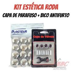 Capa de Parafuso Cromado17mm/19mm + Bico De Pneu Cromado Válvula Antif