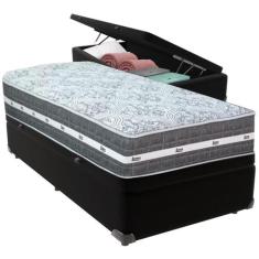 Cama Box Baú e Colchão Black Graphite Molas Ensacadas Solteiro 88x188X
