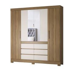 Guarda Roupa Casal C/Espelho 4 Portas 7 Prateleiras 6 Gavetas 4 Cabideiros Pés Em PVC Cádis