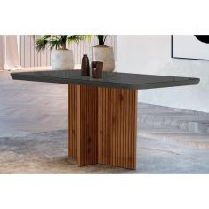 Mesa p/ Cozinha Berlim c/ Tampo 120x80cm Madeirado Vidro Canto Curvo - Imbuia Ripado 3D/Grafite - Rufato