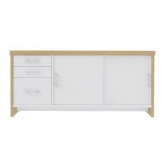 Balcão Multiuso Escritório Com Gavetas E Portas Carvalho branco